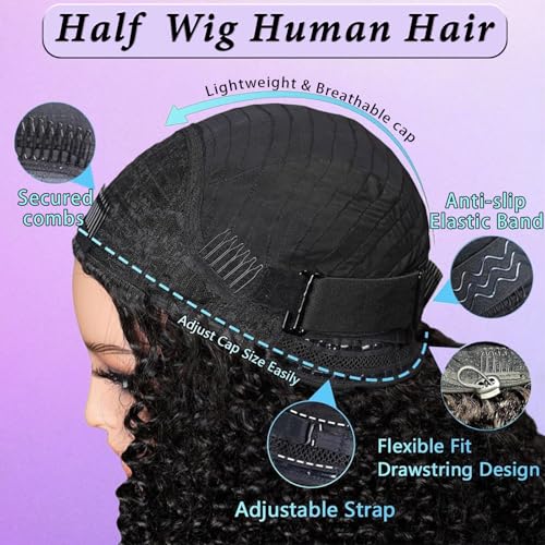 Image of Celiarita Burmese Culry Half Wig Human Hair 28 Inch Curly 3 In 1 Seamless Flip-Over Drawstring Half Wigs Spiral Ends Glueless Wear and GO Wig Beginner-Friendly