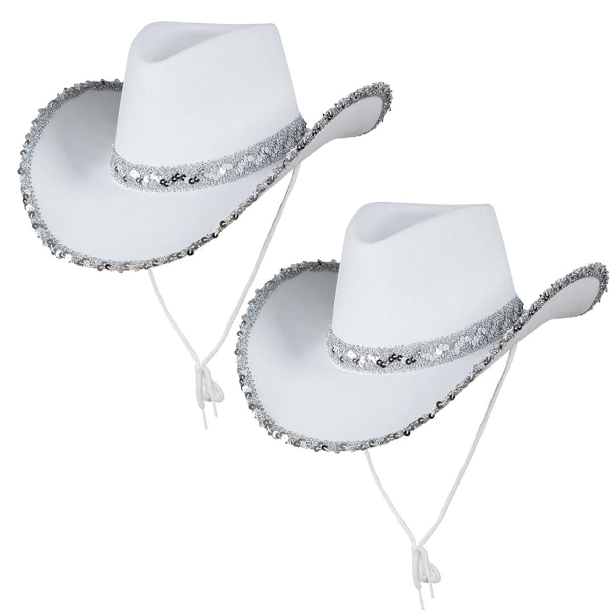 A2ZFD 2 x Adult Ladies White Sequin Texan Cowboy Hats : Wild West Cowgirl Hen Night Fancy Dress Accessory, L