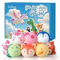 Aofmee Bath Bombs for Kids, 12 Pcs Kids Bath Bombs with Essential Oil, 6 Animal Shapes and Fruity Aroma, Natural Organic Spa Gift Set for Boys Girls, Birthday Christmas Halloween