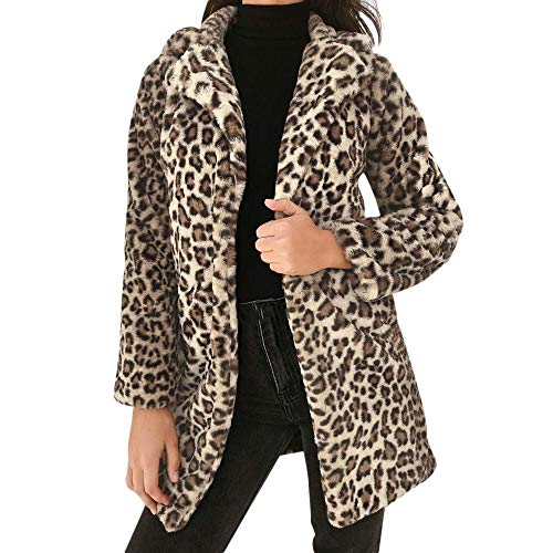 FELZ Abrigos de Invierno para Mujer Chaqueta Delgada de Peluche de Solapa con Estampado de Leopardo para Mujer