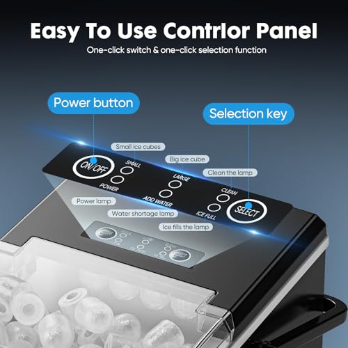 Sweetcrispy Countertop Ice Maker with Scoop, Basket and Handle, Portable Ice Machine 9 Ice Cubes Ready in 6 Mins, 26.5lbs in 24Hrs, 2 Sizes for Home Kitchen Office Bar Party