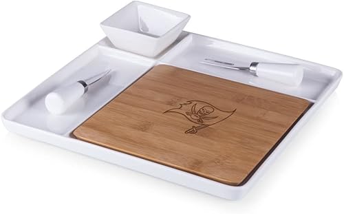 Miniatura 57 de PICNIC TIME NFL Peninsula Tabla de cortar y bandeja para servir, tabla de queso, tabla de embutidos - plato de aperitivo, bambú y cerámica blanca