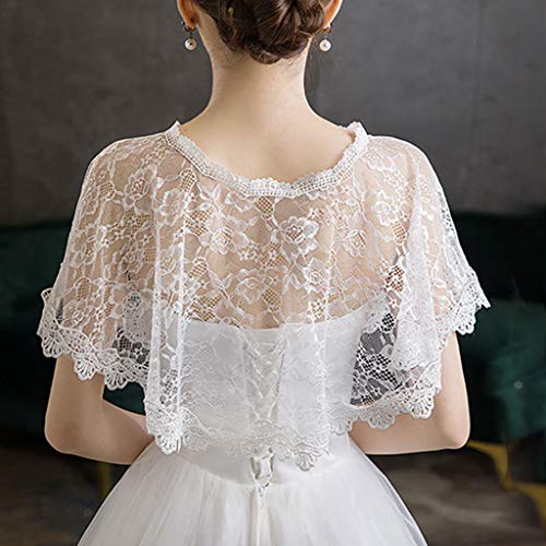 Wedding Shawl Women Embroidery Floral Lace Cape Wedding Bridal Prom Shawl Shrug Shoulder Cover, 33cm, White4