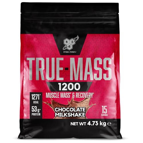 BSN True Mass 1200, Mass Gainer Proteinpulver mit Molkenisolat und Kohlenhydraten, Gewichts- und Muskelaufbau und Erholung nach dem Training, Schoko-Milchshake, 15 Portionen, 4,8 kg