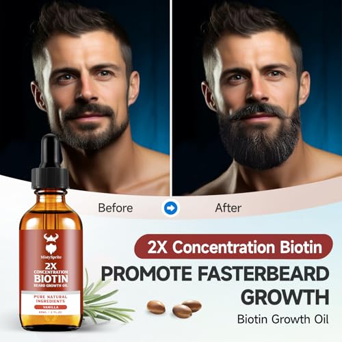 Image of Beard Growth Oil - 2X Concentration Biotin for Men (2 oz) - Natural With Argan, Jojoba and Vitamin, Growth Softener, Moisturizer (Vanilla)