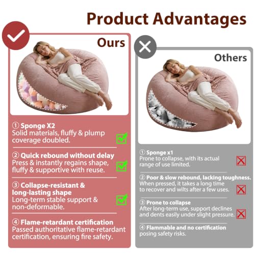 Image of 4FT,Bean Bag Chairs for Adults,Bean Bag with Filler Included,Memory Foam Chair,Soft Flannel Washable Cover, Ideal Reading Chair for Bedroom and Dormitory. (Pink, 4 Foot)