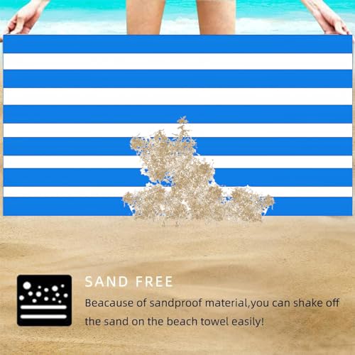 Large Quick Dry Microfibre Beach Bath Towel for Adult,Double Sides Blue White Striped Sand Free Beach Towel with Bag,Lightweight Gym Yoga Sports Towel,Compact Travel Summer Beach Towel for Women Men - Image 4