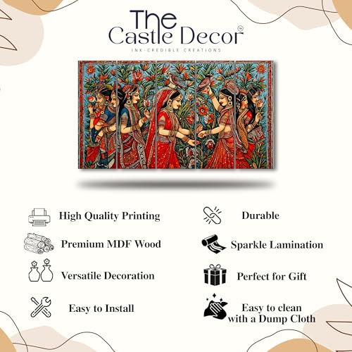Image of The Castle Decor Pichwai Madhubani art painting with frame Big Size 27x48 Wall art for living room,Bedroom,Drawing room,Hotels-Wooden Framed-718