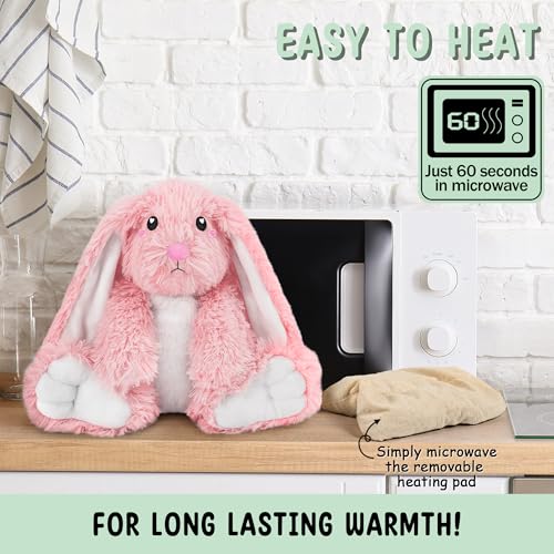 Image of Bunny Microwavable Stuffed Animal - 1.5 lb Unscented Heating Pad Plush, Soft Cozy Bunny Toy for Relaxation and Comfort, Gift for Women, Girls, Adults & Kids by Happy Fuel, Pink