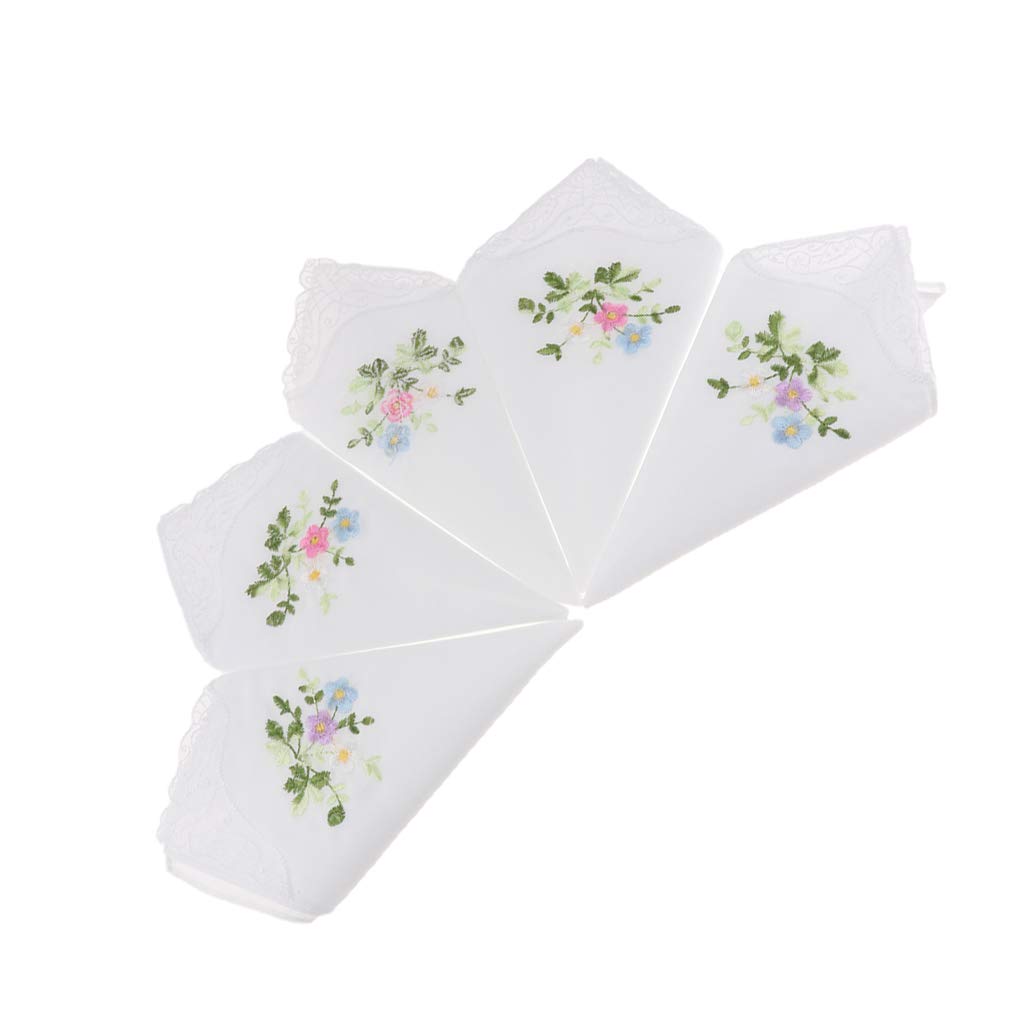 lyla 5Pcs Womens White Flower Embroidery Cotton Lace Handkerchiefs Hanky 01-picture-16
