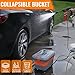Collapsible Bucket 5.5 Gallon with Wheels Handle 1 Drain Plug and 2 Universal Connectors for Car Washing Foldable Multi-Use for Mop Cleaning, Camping, RV, Pet Bathing and Laundry