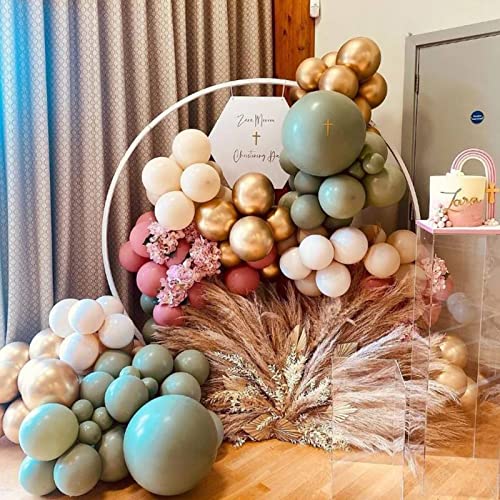 Image of 100pcs Sage Green Balloons 18 inch +12 inch +10 inch +5 inch Party Eucalyptus Olive Green Birthday Balloon Baby Shower Wedding Balloons