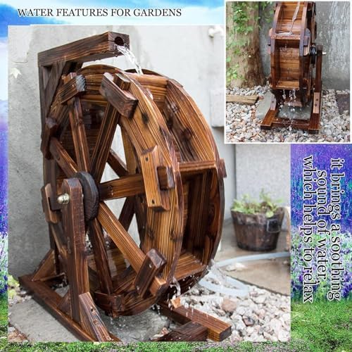 Water Wheel Fountain with Bracket - Indoor/Outdoor Garden Decor, Feng Shui Waterfall Feature for Patios, Balconies, Relaxing Water Sound, Tranquil Home Decoration