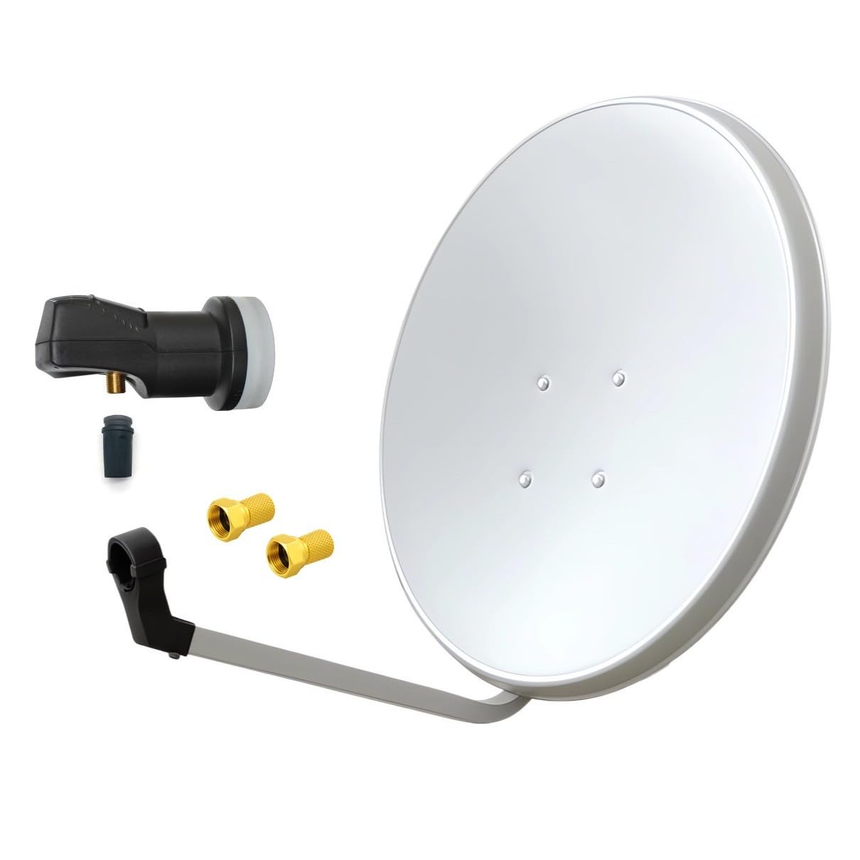 ARLI 60cm HD Sat Anlage Single LNB 1 Teilnehmer lichtgrau UHD 4K + 2X F-Stecker FullHD