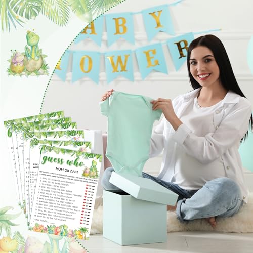 Image of Jetec 302 Pcs Cute Dinosaur Theme Baby Shower Games, 6 Games, 50 Sheets Each, Shower, Word Scramble, Baby Word Search, Predictions and Advice, The Price is Right
