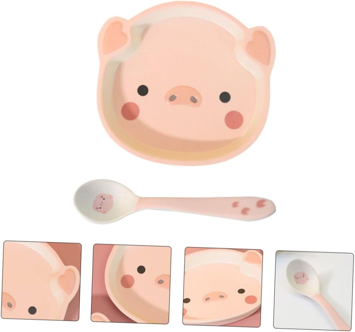 Pig Shaped Dessert Bowl with Spoon Bamboo Fiber Oatmeal Bowl for Breakfast Cereal Salad Fruit and Household Serving in Kitchen Dining