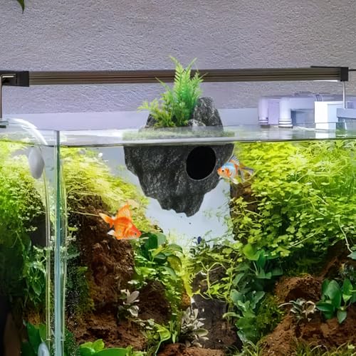 Image of Garneck 2Pcs Floating Island for Aquarium Decor: Resin Suspended Stone with Hideout Tunnel & Artificial Plants for Betta Guppy Shrimp Hermit Crabs Fish Tank Landscape Ornament