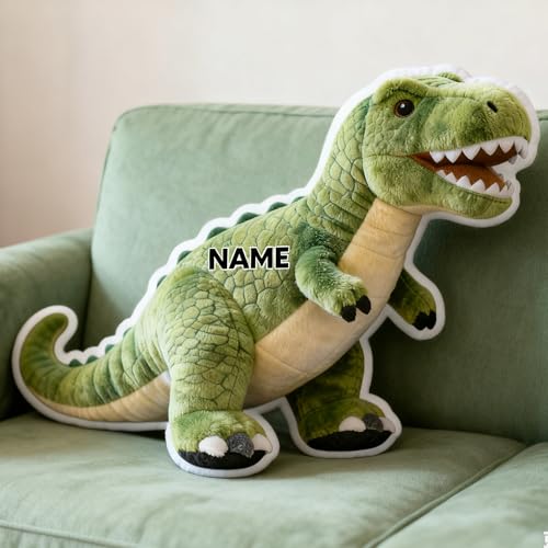 JLSKCN Custom Dinosaur Shaped Pillow Cute Personalized Name Plush Doll Double-Sided Construction Engineering Vehicle Pillow for Men Birthday Gifts for Men Sofa Decorative Pillows 8-32in