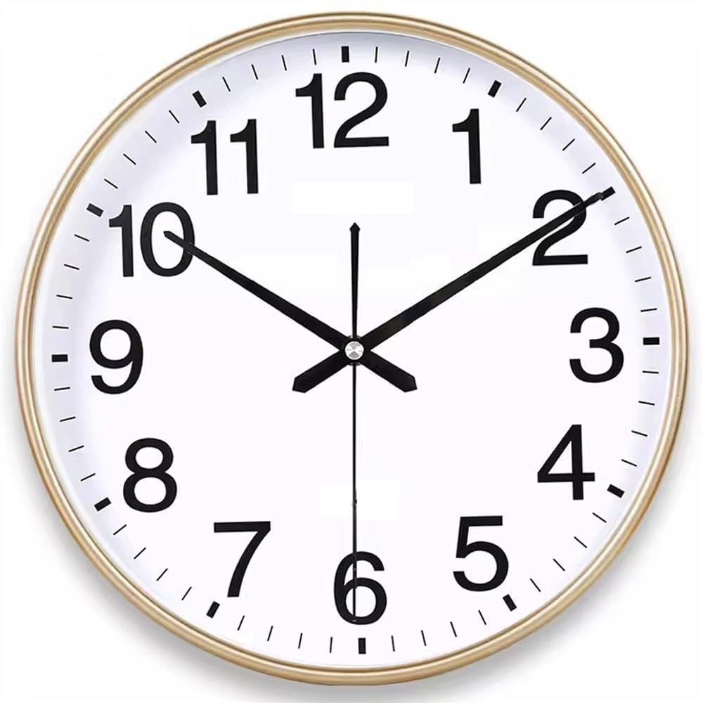Aioneer Wall Clock Silent Wall Clock Fashion Watch, Bedroom Living Room Office Simple Quartz Electronic, Suitable For, Study-Gold-14inches