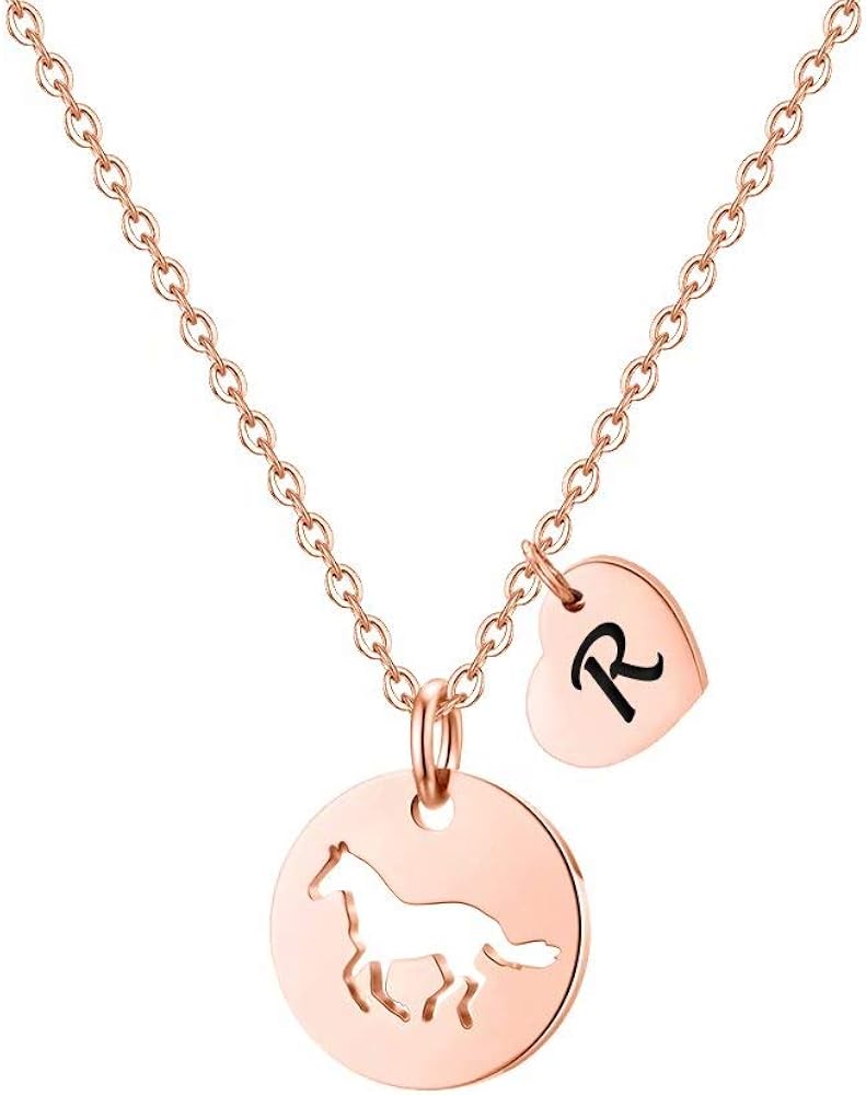 MONOOC Horse Gifts for Girls, Stainless Steel Horse Necklace for Girls Dainty Heart 26 Initial Necklace Horses for Girls Horse Jewelry Horse Gifts for Girls Women Horse Lovers Teen Girl Gifts