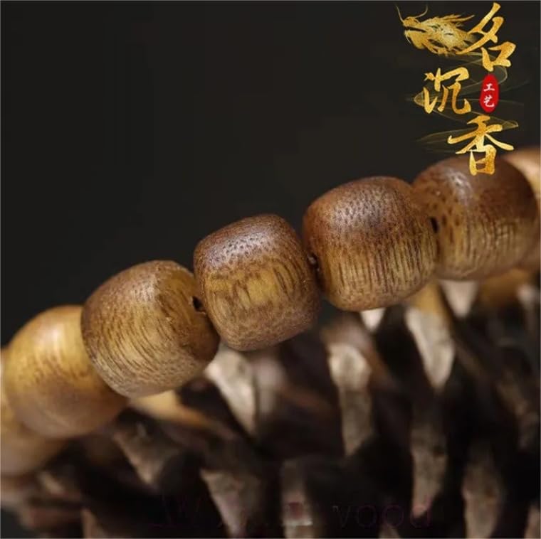 WZGWDC Pulseras de Madera de agar de 12 mm, oración Budista, Cuentas de Madera de agar Mala