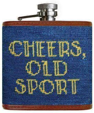 Cheers Old Sport Needlepoint Flask in Blueberry by Smathers & Branson