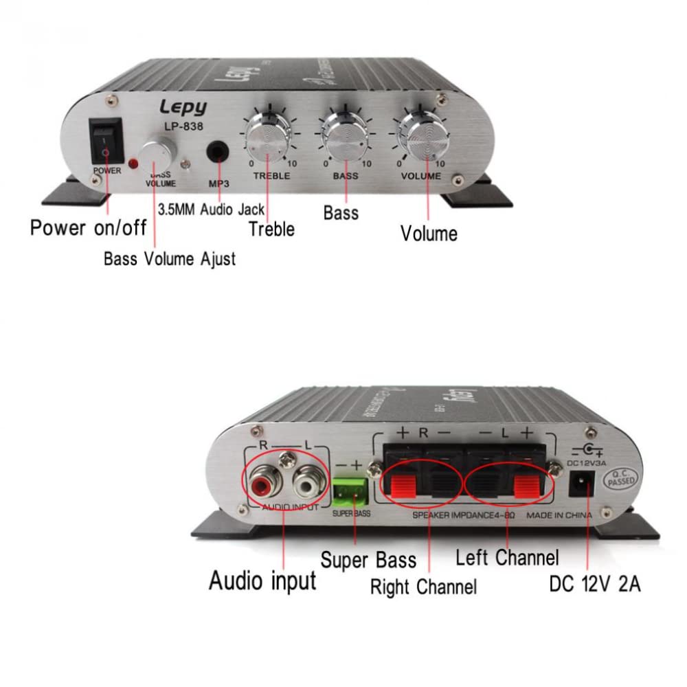 LP-838 Mini Amplificatore di Potenza per Auto Digitale 2.1CH 20W 2x15W Hi-Fi MP3 MP4 Stereo Booster Dvd Moto Casa Bassa Audio Player