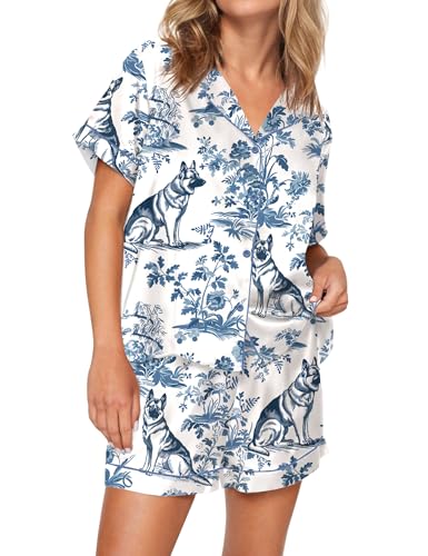 Image of SHESHOW Satin Pajamas for Women Set Preppy Animals Pjs Short Sleeve Shorts 2 Piece Loungewear Sets XS-XXL