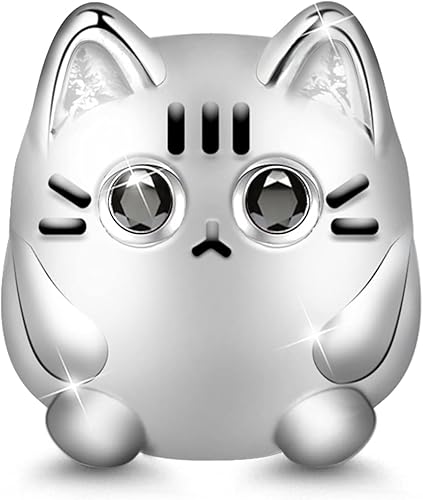 GNOCE Cute Cat Charm Christmas Charms Gifts 925 Sterling Silver Meow, Play with Me Bead Charm fit for BraceletNecklace Christmas Jewelry Gift for