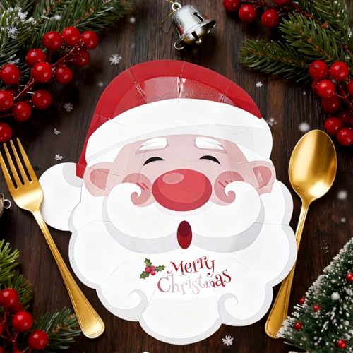50pcs Christmas Paper Plates, 9.7inch Disposable Xmas Santa Party Plates for Dinner Dessert Cake Cookies Appetizer Salad Merry Christmas Dinnerware for Xmas Holiday Party Supplies Decorations – Image 2