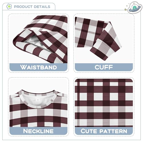 JUNZAN Buffalo Plaid Check Burgundy White Little Boys Hoodie Sweatshirt Crewneck Outerwear for Kids Sports 4T3