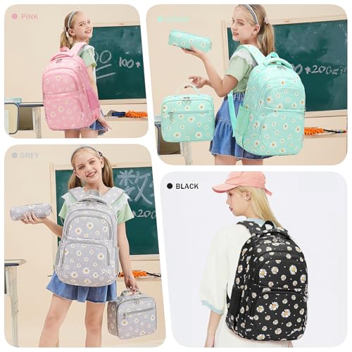 Daisy Kids Backpack for Girls, Multi Pocket School Bags with Lunch Box for Elementary, Teen Girls Bookbag Set2