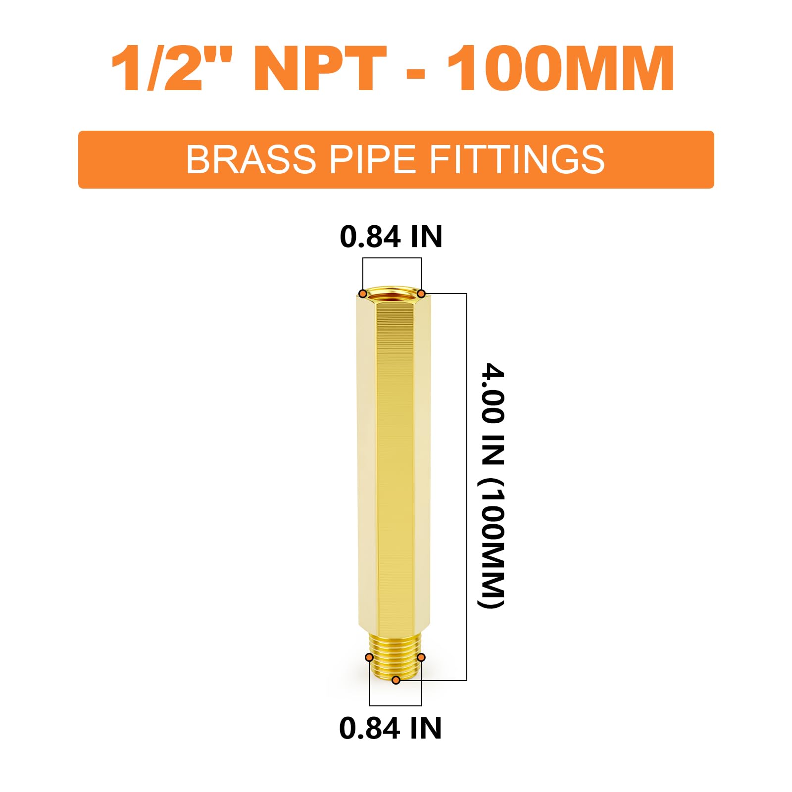 GASHER 2 raccordi per tubi in ottone di estensione da 100 mm, NPT femmina da 1/2" NPT maschio a 1/2" NPT maschio, adattatore adattatore convertitore