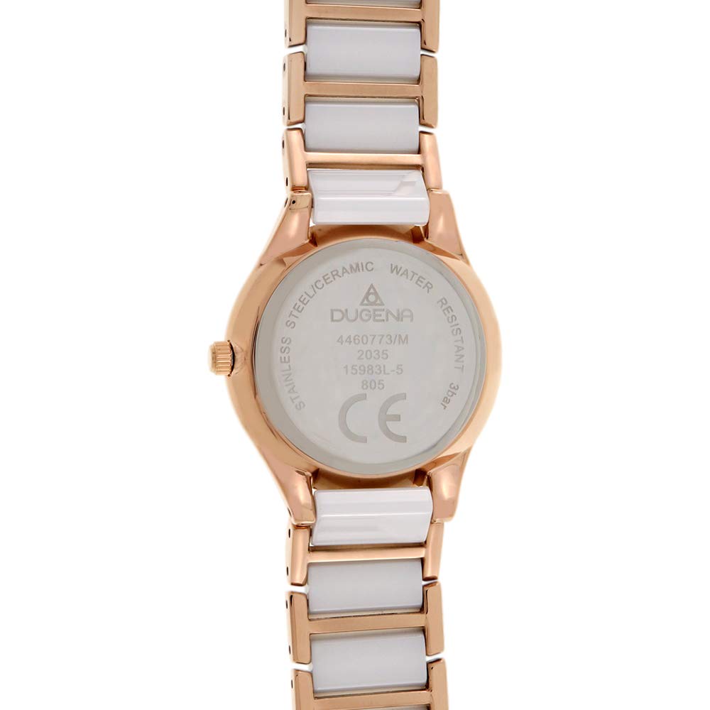 Dugena Amica Ceramica - Reloj de Cuarzo para Mujer, Caja de cerámica de 29 mm, Color Blanco y Oro Rosa, Elegante y clásico