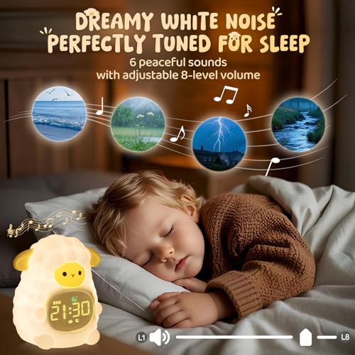 Image of Sheep Alarm Clock with Night Light for Kids with Sleep Training and Sound Machine, Rechargeable Silicone Lamp OK to Wake Clock,Cute Animal Tabletop Lamp, Perfect Sleep Companion for Boys Girls