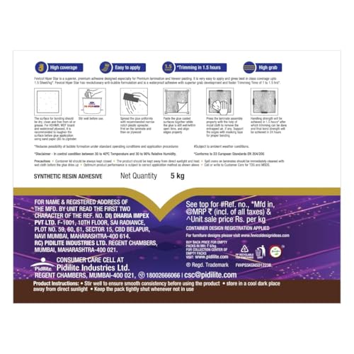 Image of Fevicol Hi-PER Star, 5kg- Technologicaly Advance waterproof woodworking Adhesive, Anti Bubble Formula, Faster Grab, Easy to Use