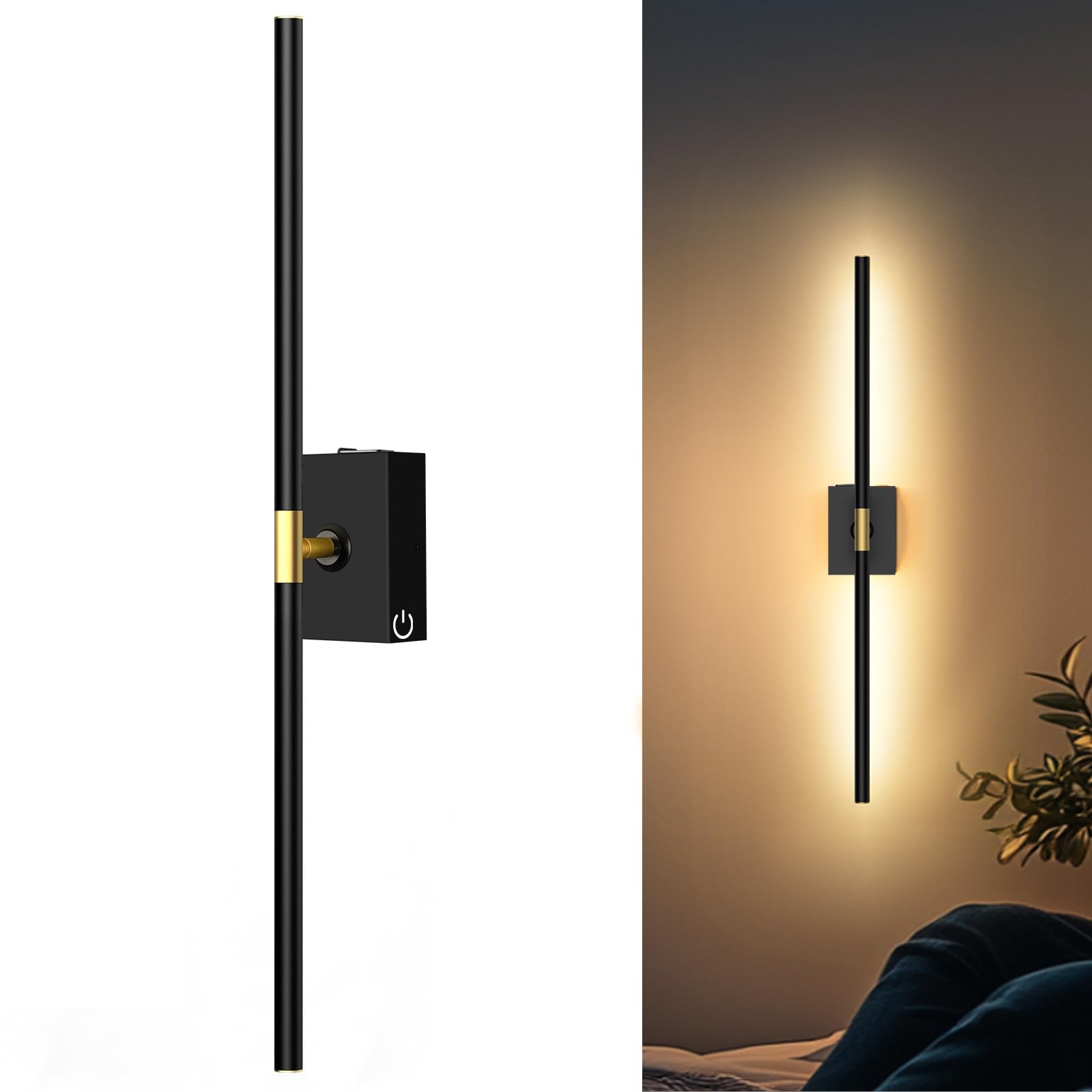 Photo 1 of *** MISSING ONE BASE ***iThird Wall Sconce Battery Operated Wall Light: 10000mAh Wireless Wall Sconces with Remote Control, 360° Rotate Rechargeable Wall Scone for Bedroom Living Room Bathroom Hallway, 31.5 Inch, Black