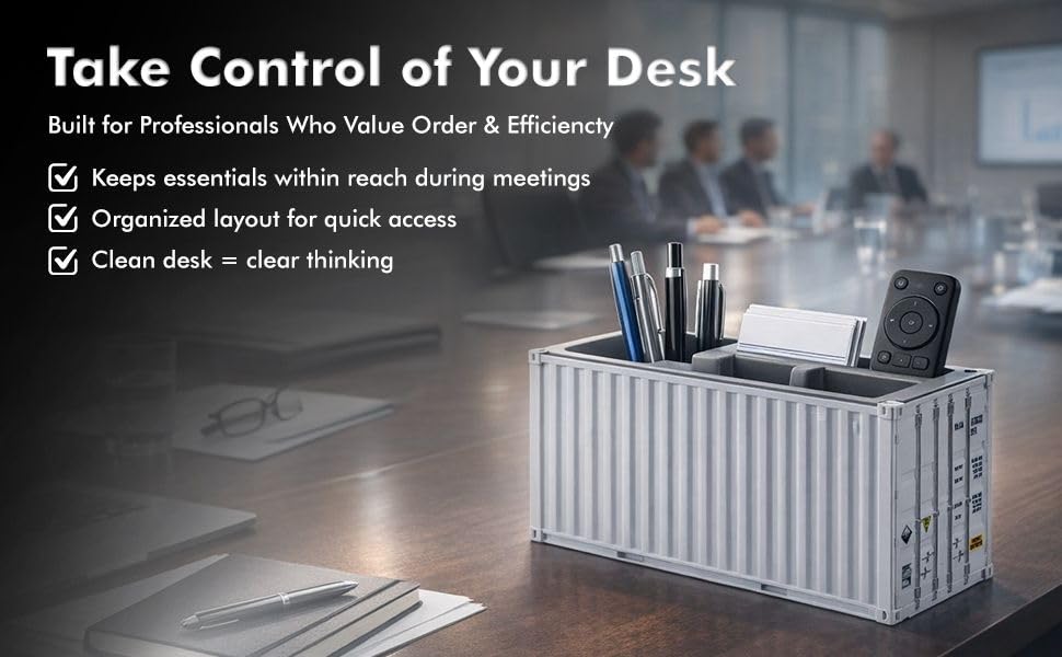 Image of Neonix Desk Organizer Office Supplies Multi Function Shipping Container Style Storage Box Pen Pencil Business Card and Remote Control Holder for Office and Home Gray (Container Storage 4)