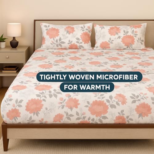 Image of Cottington Lane Bhoomi Impex Blush Petals King Bedsheet - Soft, Breathable, Wrinkle-Free, 102x108 Inches with 2 Pillow Covers