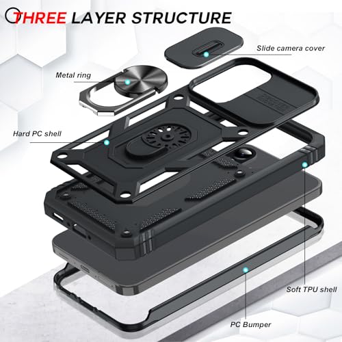 LeYi for Samsung Galaxy A56 5G Case with Camera Cover Slider, 360 Full Body Tough Armor Phone Cover Hard Heavy Duty Protective | 2 Tempered Glass Screen Protector | Ring Stand Holder for A 56, Black - Image 5