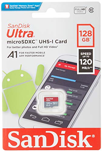 Sandisk SDSQUAR-128G-GN6MN Memoria Flash 128 GB MicroSDXC Clase 10 UHS-I - Tarjeta de Memoria (128GB, U1, C10, 128 GB, MicroSDXC, Clase 10, UHS-I, 100 MB/s, Class 1 (U1))