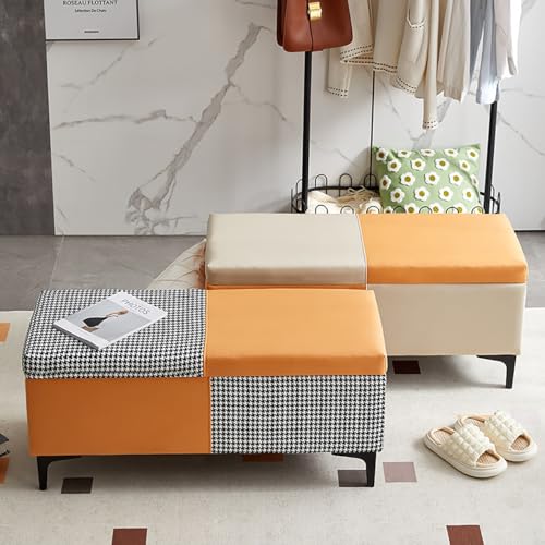 Banc ottoman de rangement en tissu premium gris pour bout de lit