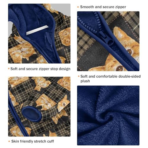 Plaid Cat Toddler Fleece Jacket Baby Boys Hooded Zipper Long Sleeve Thick Warm Outerwear 3-10 Years3