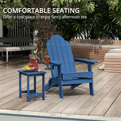 LUE BONA Folding Adirondack Chair Set of 2, HDPS Weather Resistant Outdoor Patio Chair for Balcony Garden, 350lbs Heavy Duty, One-Step No-Pin Folding, Wood Grain Texture, Fire Pit Seating, Navy Blue