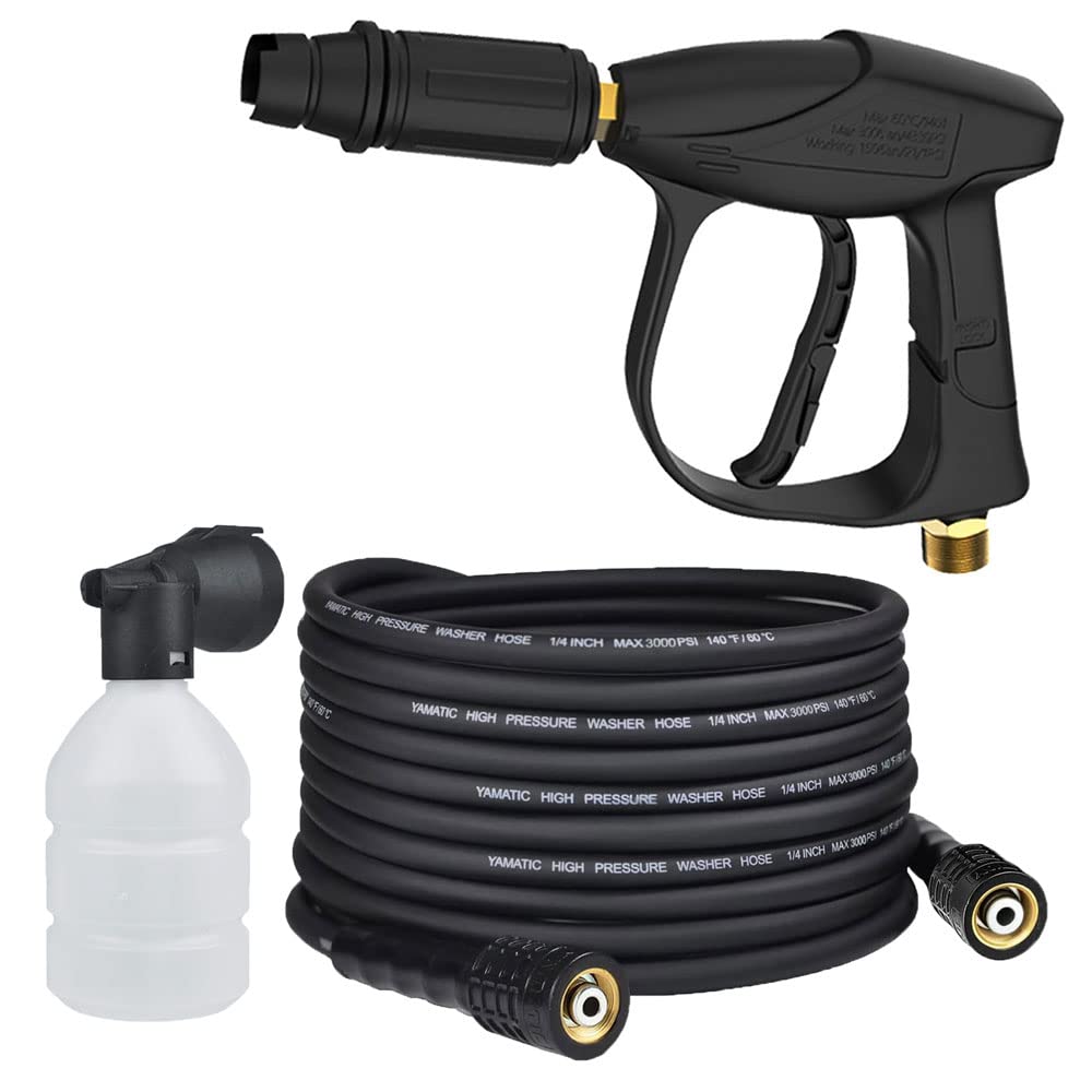 WPH-1907 Multi Function pressuer Washer Gun with 10 mtr Pressure Washing Hose Pipe & Foam Flow Bottle Combo Set Compatible with Pioneer, JPT, STARQ, REQTECH (Length 10 Meter,Color - Black)
