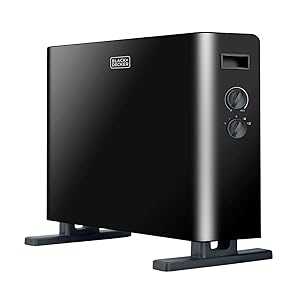 Black+Decker – Convector con ventilación BXCSH2000E de 2000W con elegante diseño en acabados negros. Termostato integrado, 2 potencias con y sin ventilación. Apagado de seguridad, Analógico