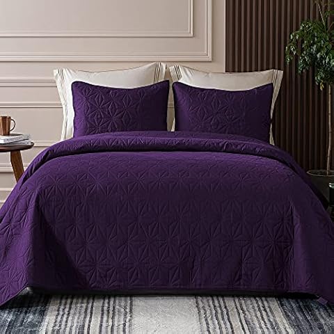 Whale Flotilla King Size Quilt Bedding Set, Soft Purple King Quilts Bedspreads for All Seasons, Lightweight Geometric Star Pattern Coverlets - 3 Pieces(1 Quilt, 2 Pillow Shams) Cover