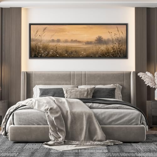 Image of MUDECOR Large Framed Canvas Print Wall Art Meadow Sunset for Living Room