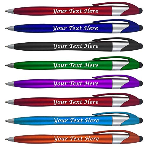 Personalized With your Custom Logo or Text Pens-Pack of 450- for Marketing, Parties, and Events, 2 in 1 Capacitive Stylus & Ballpoint Pen Compatible With Touchscreen Devices, Black Ink, Assorted