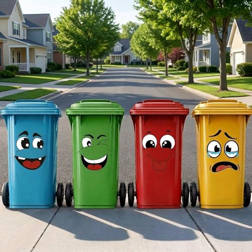 Image of 4Pcs Funny Trash Garbage Can Stickers-6.8in x 8.3in Cute Toilet Lid Decal Sticker,Adhesive Cartoon Expressions Sticker for Kitchen Fridge Bucket,Decorative Wall Stickers Indoor Outdoor,Type A